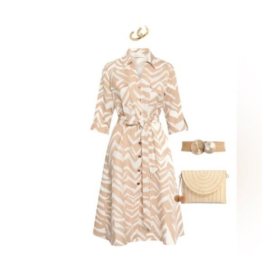 Laura Wild at Heart Zebra Print Dress Ivory Beige size 12